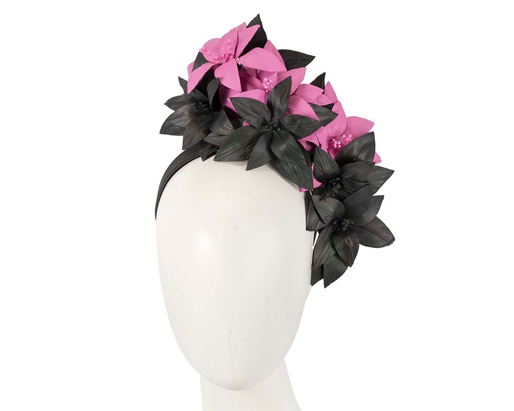Black & Fuchsia flower fascinator by Cupids Millinery